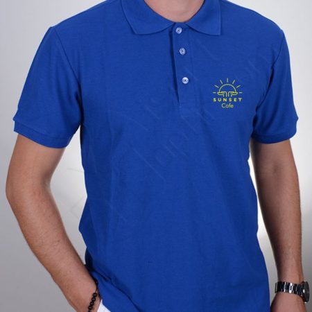 Baskılı Polo Yaka Tişört Mavi